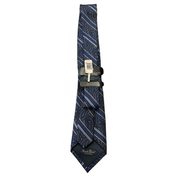 ProntoUomo platinum Mens wearhouse gray baby blue black paisley stripe Xlong - Picture 2 of 7